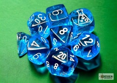 Lab Dice: 7 Translucent Tropical Blue w/ White 7 Polyhedral Dice (with Bonus Die) - CHX30063